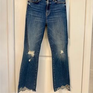 MOTHER Blue High-Rise Cropped Distressed Jeans size 25